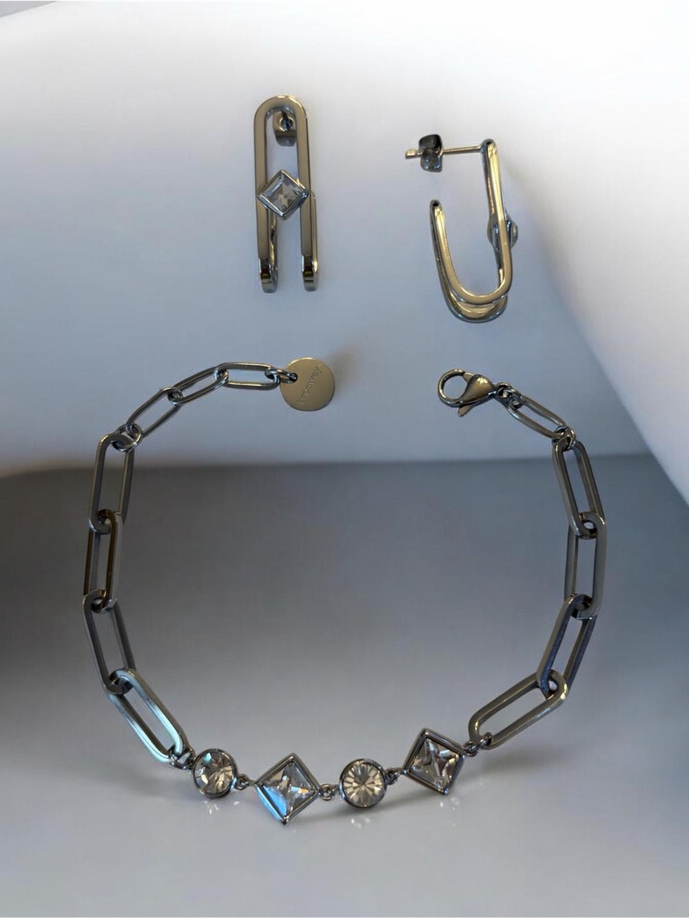 Paperclip bracelet & earring set SS & clear crystals Brosway Pandora new gift